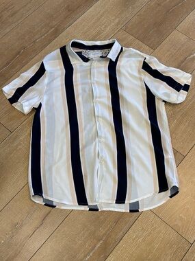 Cactus Man by Ricky Singh Striped Short Sleeve Button Down Shirt - Size XL